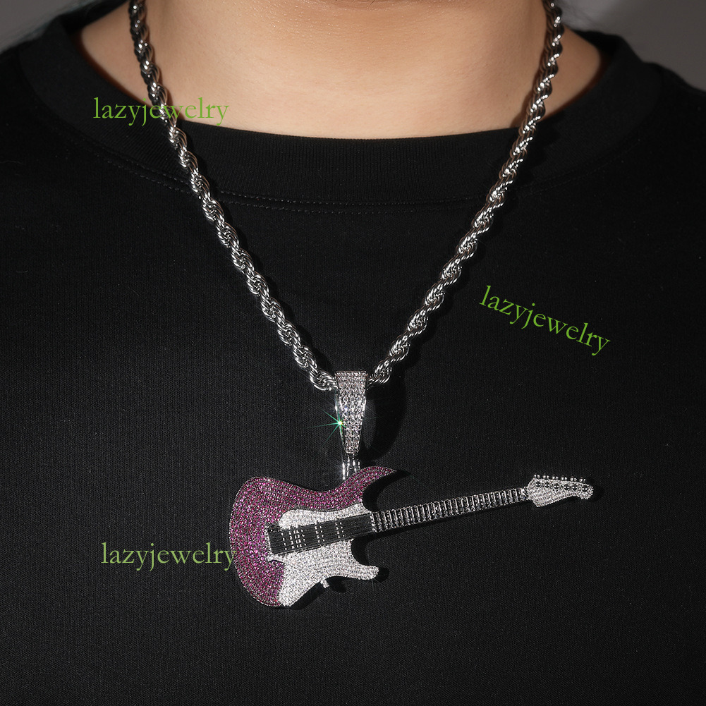 Hip hop new full diamond VVS Moissanite rock personality jazz guitar pendant men's fashion trend street feeling handsome daily wear - view 4