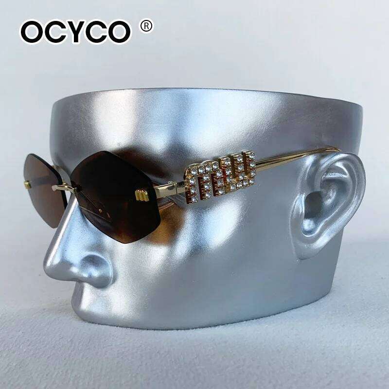 Fashion Borderless Sunglasses Women Men Rimless Diamond Studded Letter Sun Glasses UV400 Y2K Polygon Metal Eyewear 26Y0626 - view 6