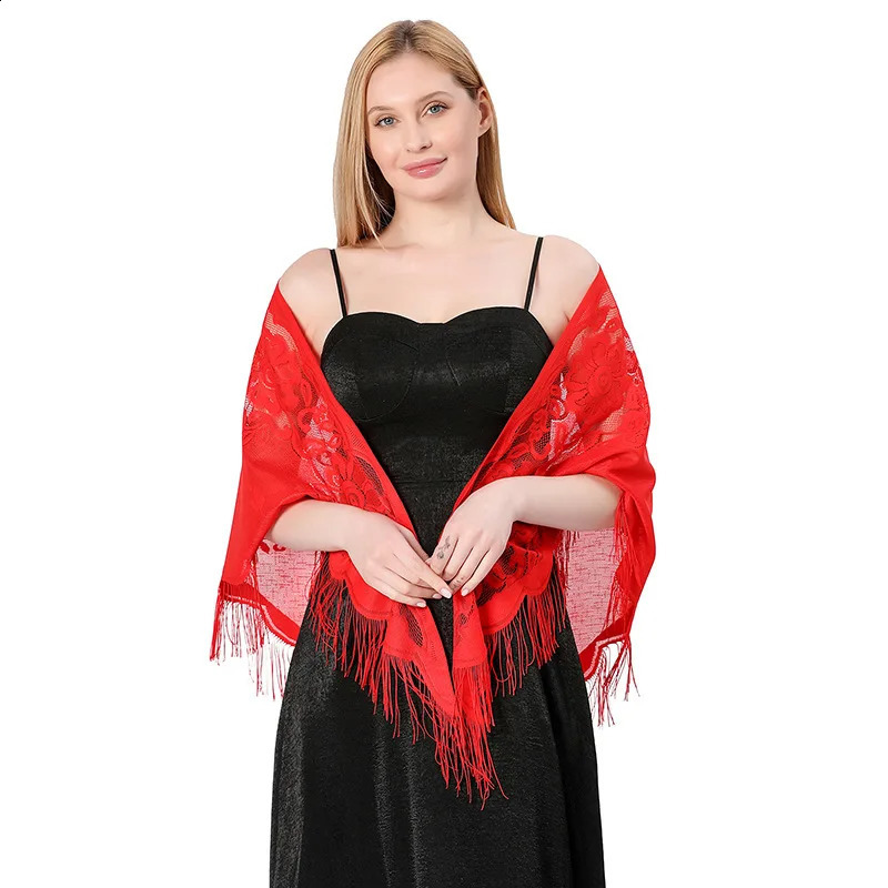 Triangle Lace Shawls and Wraps for Evening Dresses with Tassels for Evening Party Mesh Wedding Shawls 260625 - view 5