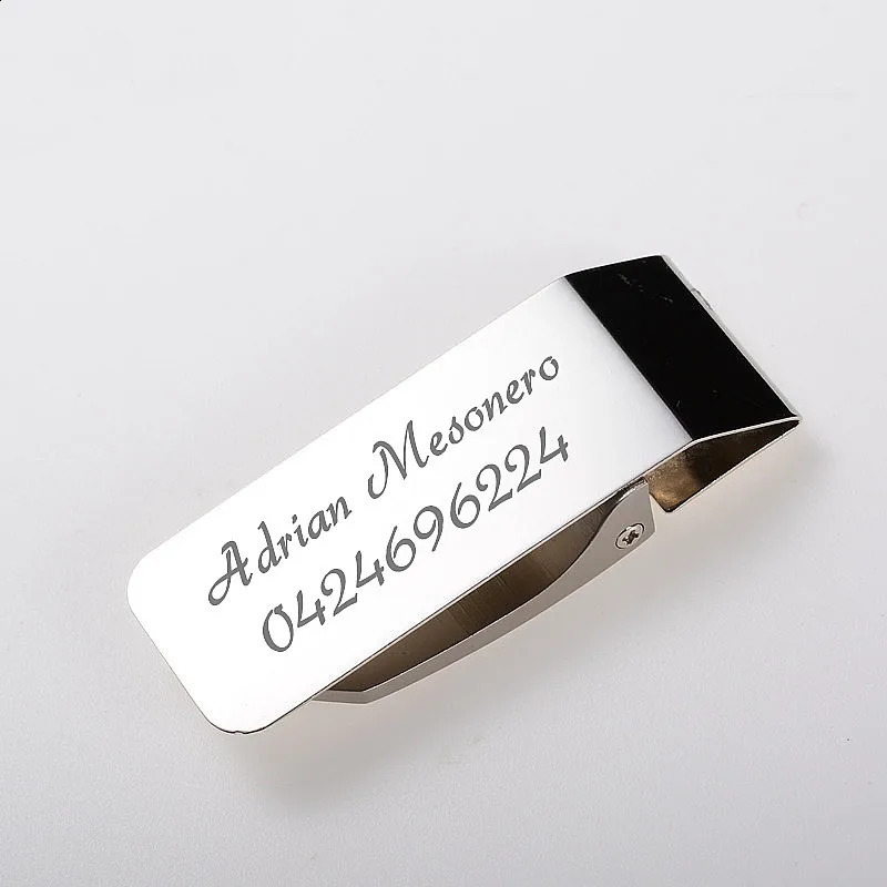 QOONG Custom Lettering Stainless Steel Silver Money Clip Holder Slim Pocket Cash ID Credit Card Metal Clips Wallet QZ40-009 260626 - view 3