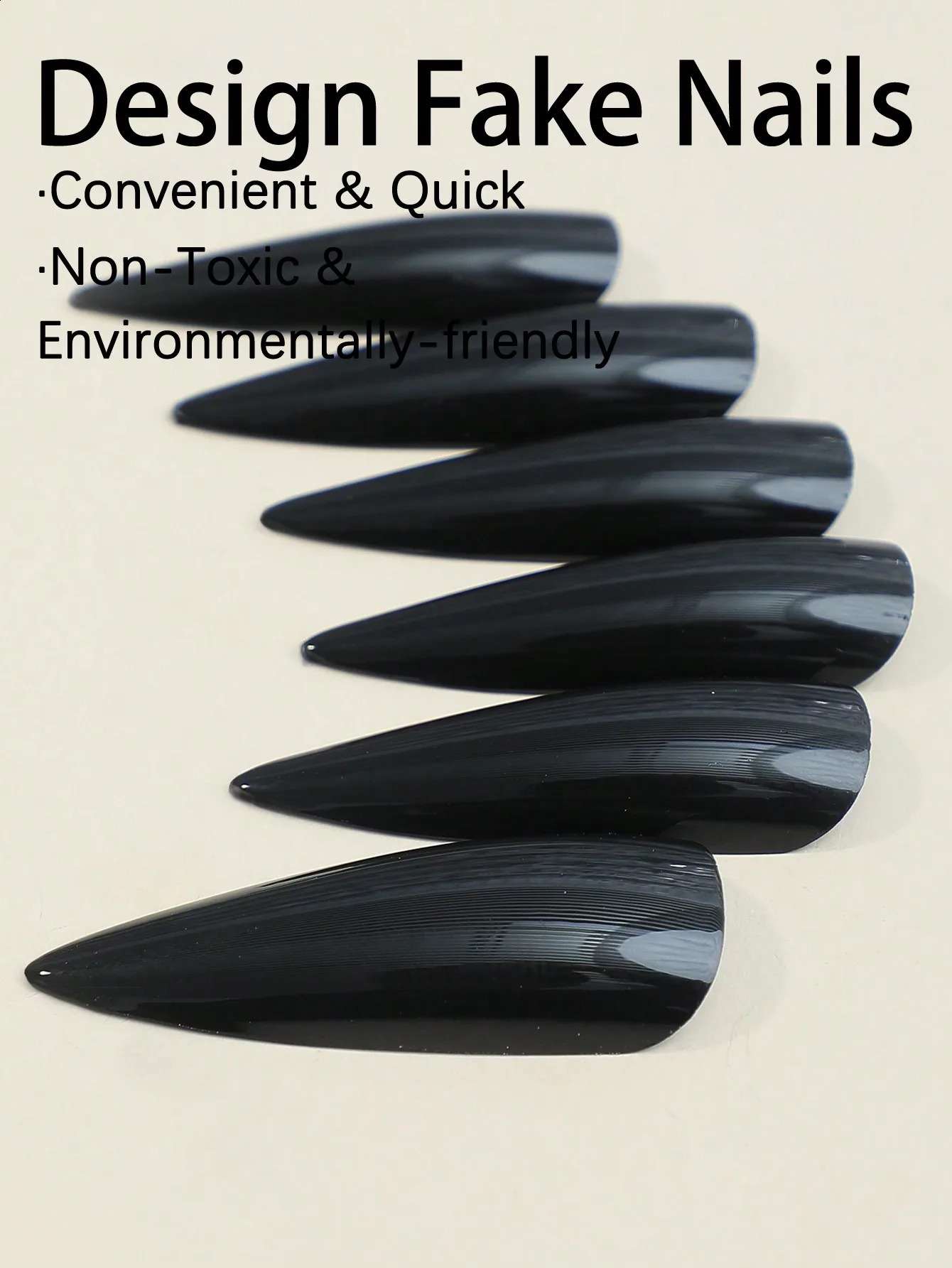 24Pcs Black Long Stiletto Press On Nails Fashion Minimalist Style Fake Glossy Full Cover False For Women Girls Daily 260625 - view 4