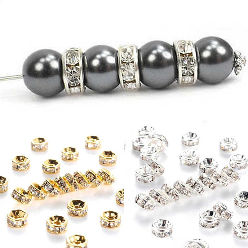100pcs 6mm 8mm Rondelle Disc 316 Stainless Steel Crystal Spacer Beads With Rhinestone For Jewelry Making DIY Bracelet 260623 - view 3