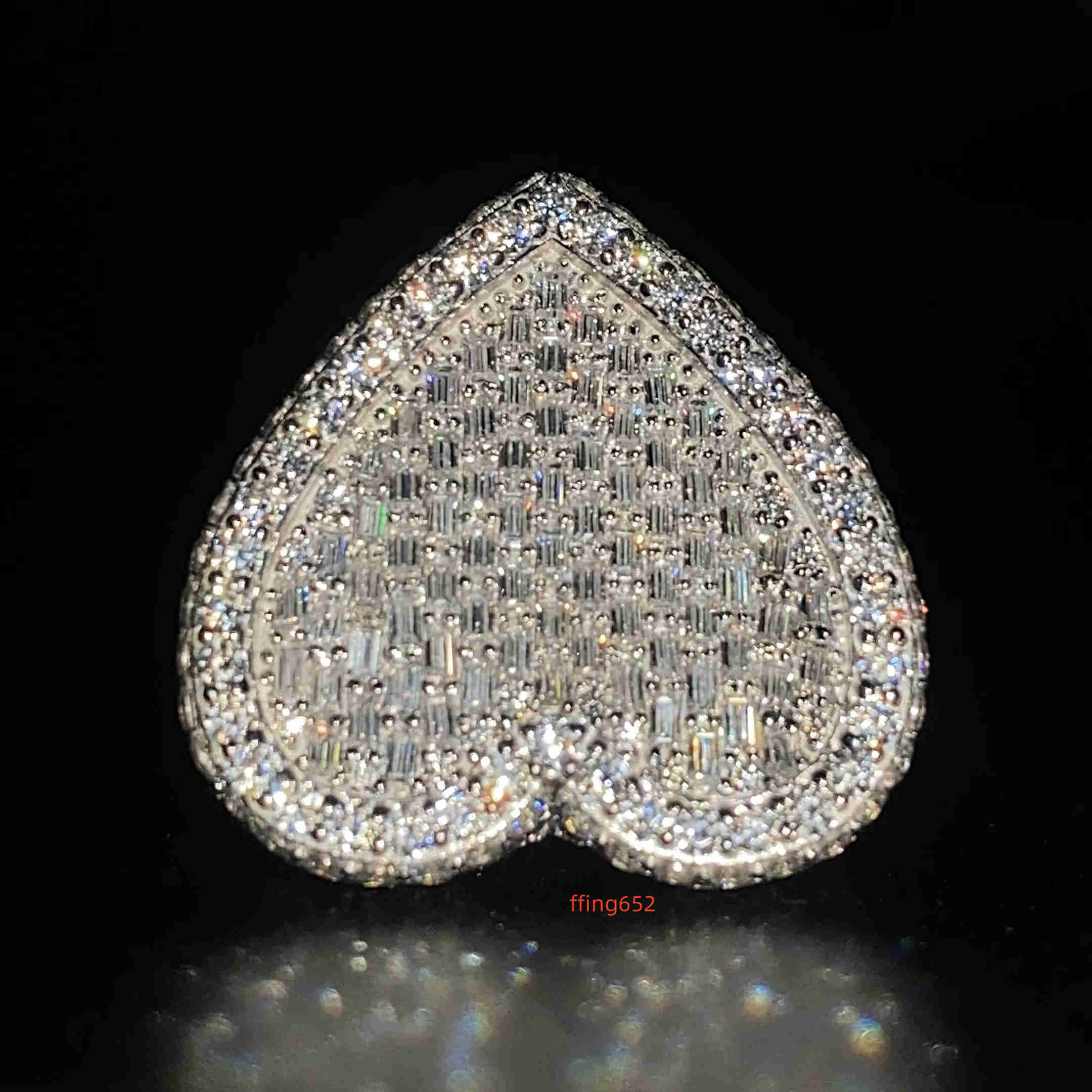 Luxury moissanite heart ring iced out full pave design sparkling stones statement jewelry elegant bold fashion ring