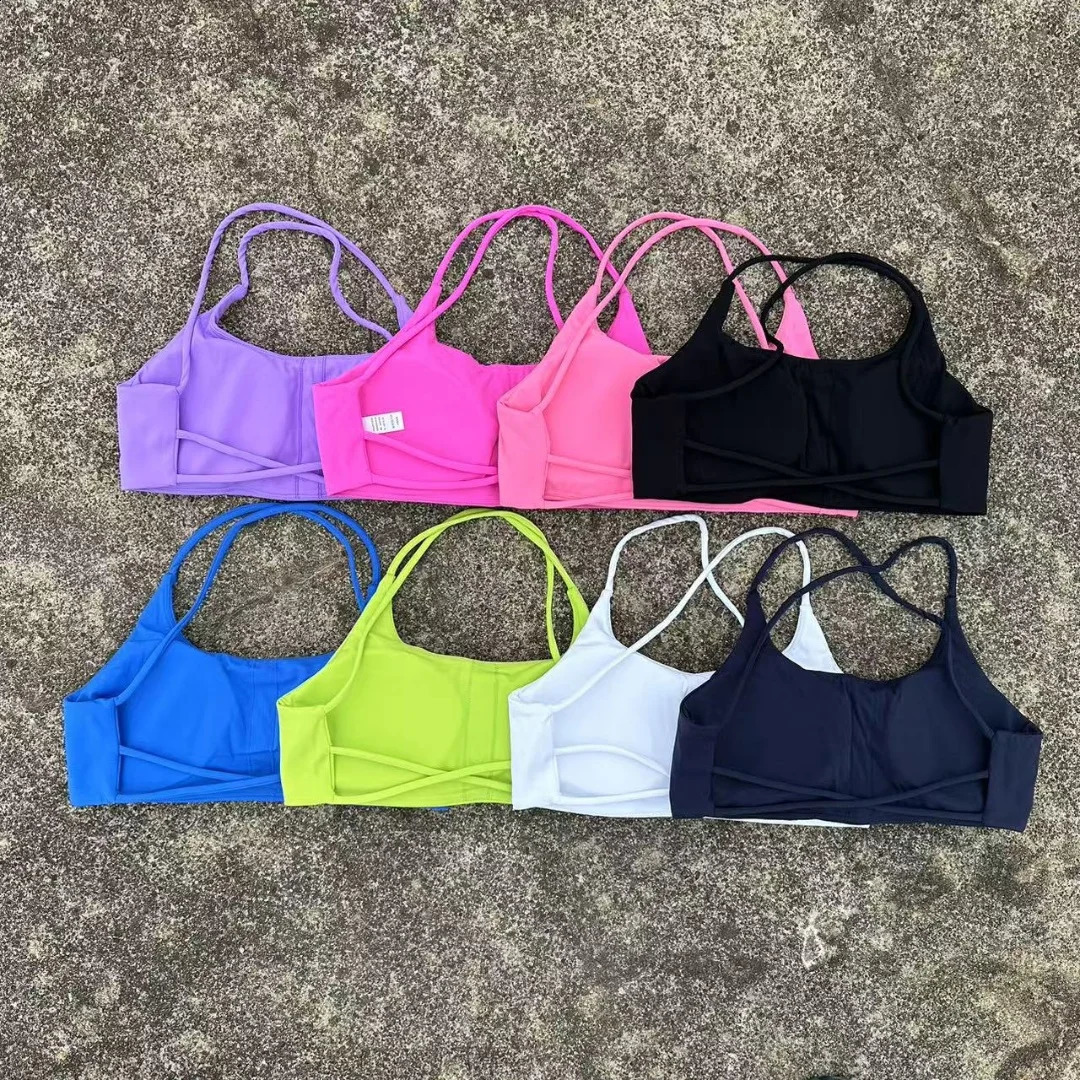 Solid Color Underwear Cross-back Women Fitness Bra Yoga Vest Gym Sport Top Hollow back Push With Chest Pad Four shoulder straps 260626
