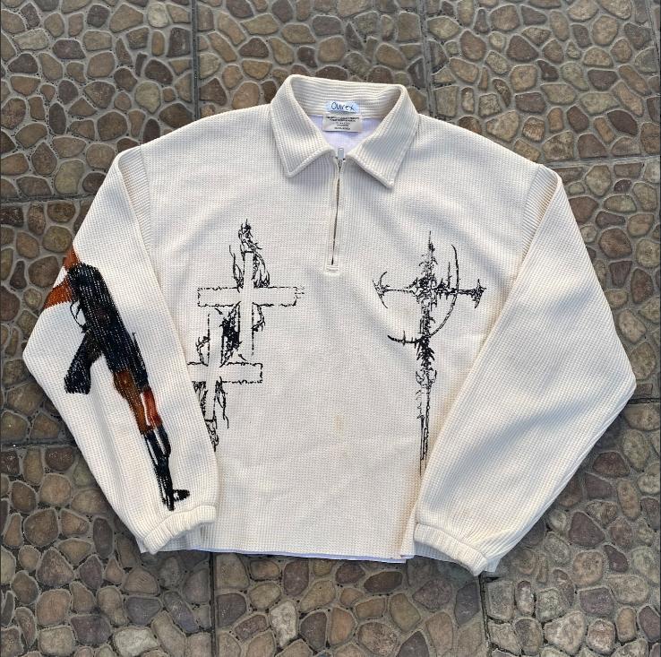 American Street Style Autumn Winter Loose-Fitting Unisex Jacket With Gun And Letter Print Pattern - view 6