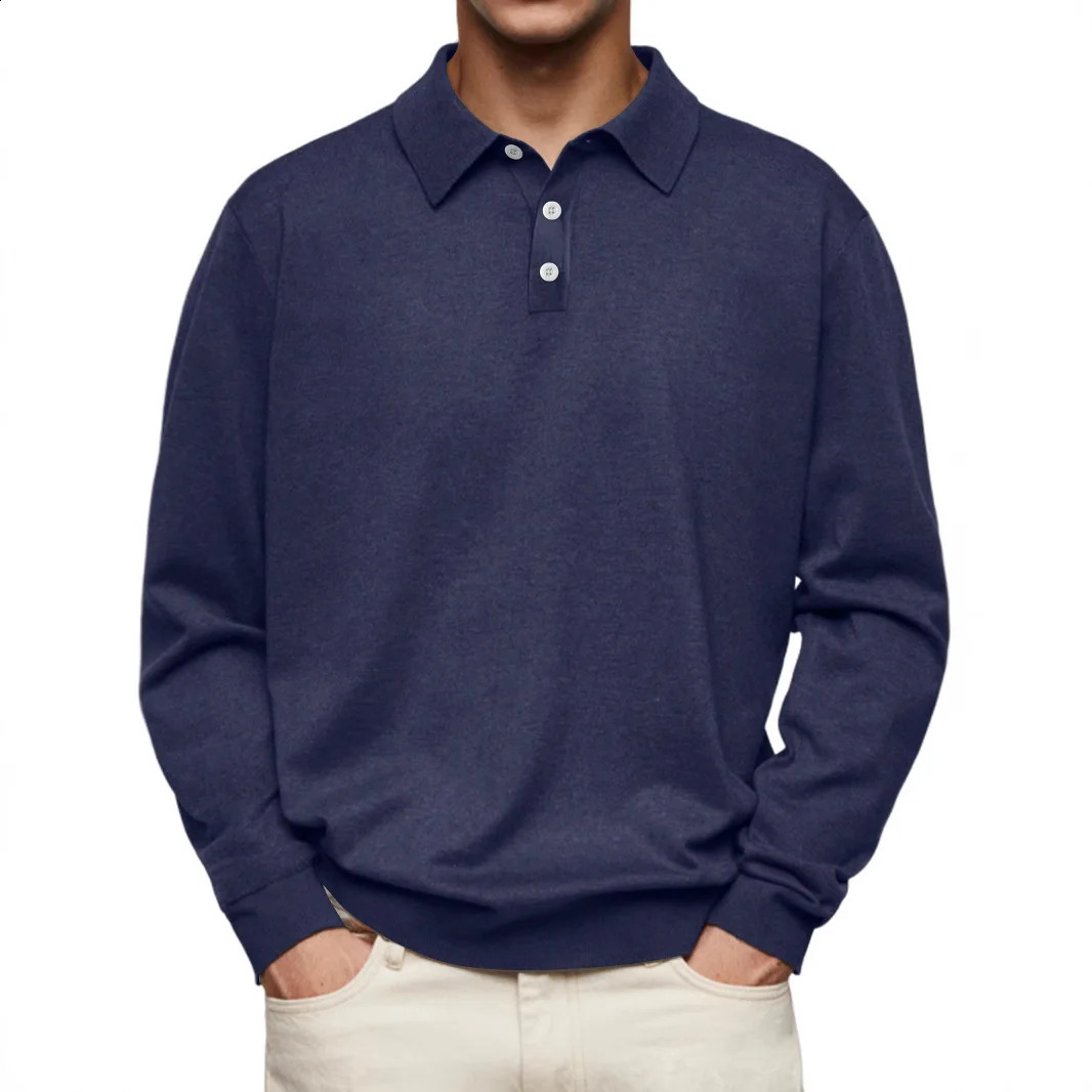 Autumn leisure Home long Sleeve top Fashion Mens solid color lapel Mens POLO Shirt 260626 - view 4