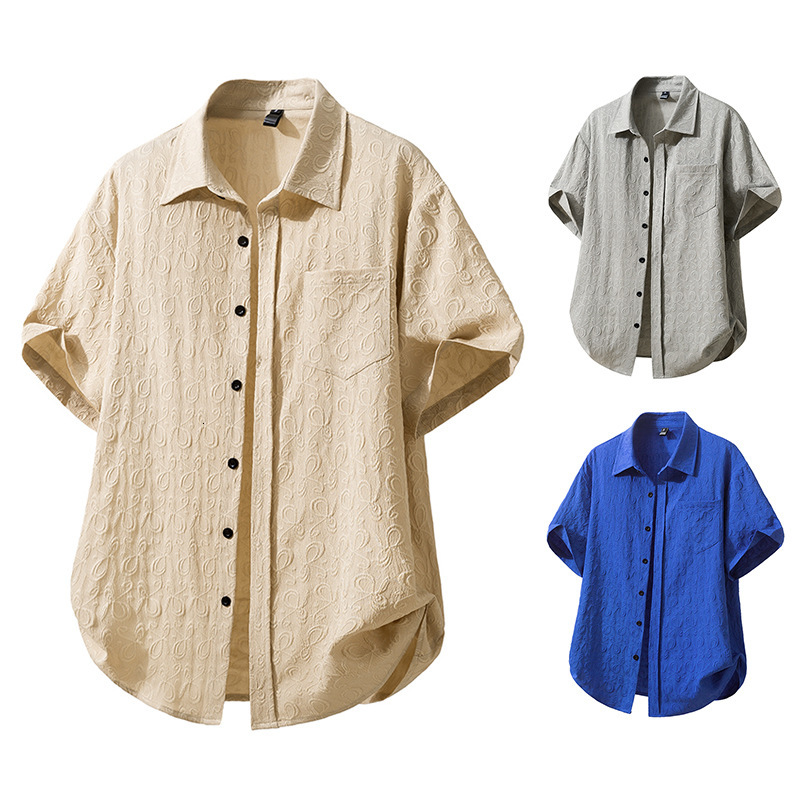Summer new mens beach-style floral short-sleeve shirt loose casual mens five-quarter sleeve shirt - view 3