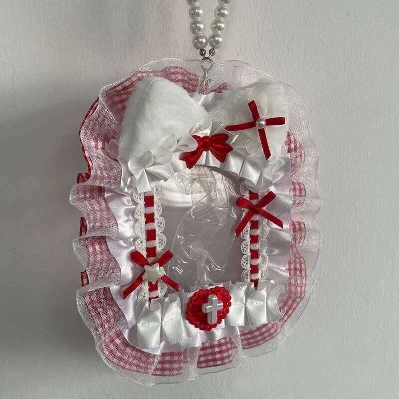 Colorful Lace Photocard Holder Keychain Cute Ribbon Card Case Badge Protector For Bags Keys Anime Events Aesthetic Girls Gift 26Y0626 - view 4