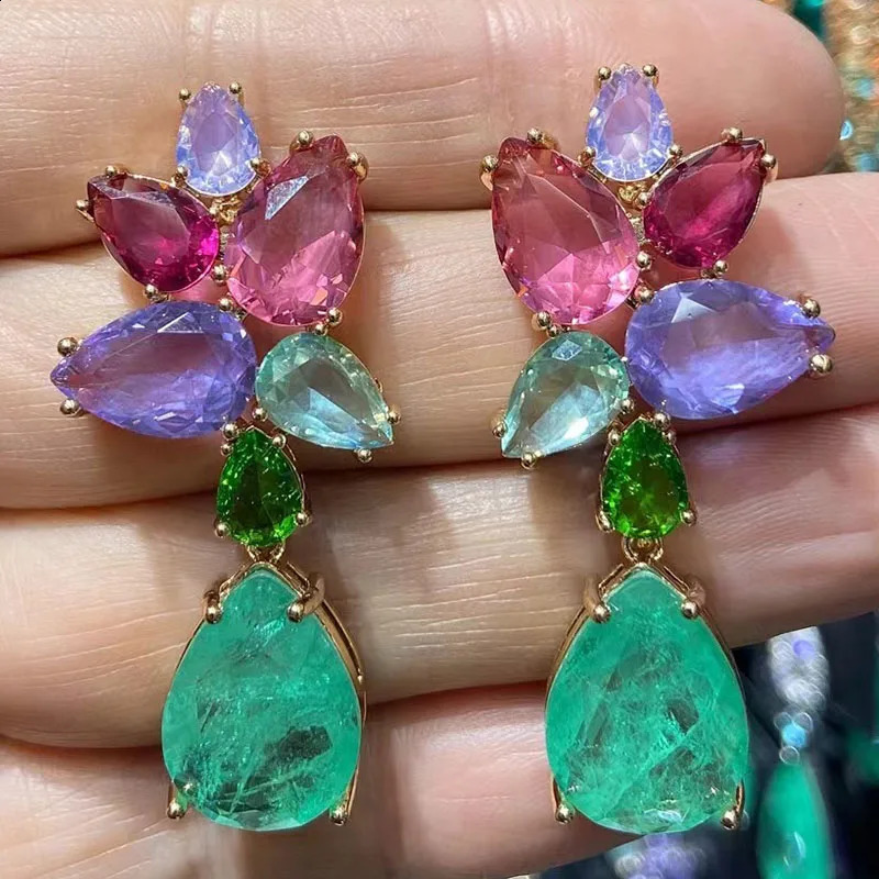 Green Dangle Earrings for Women Jewelry for Evening Party Cubic Zirconia Colorful Leaf Plant Drop Earrings Female Gift 260625
