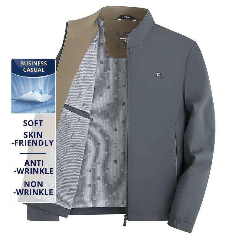 Premium Anti-pilling Breathable Mature Men Blazer Jacket Business Casual Spring Fall Stand Collar Windbreaker Executive Coats W260626 - view 4