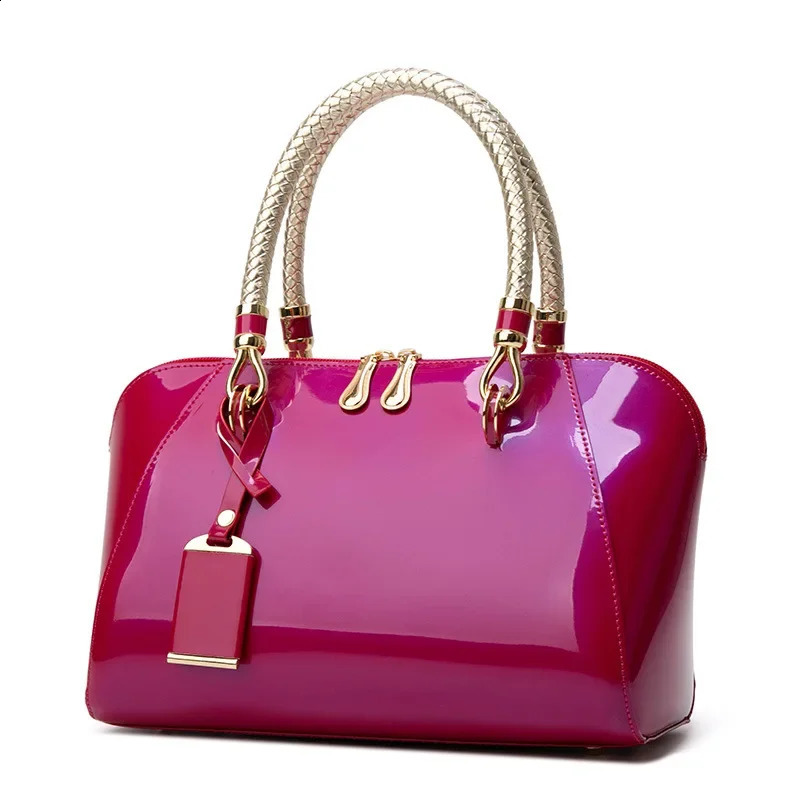 Handbag Shiny Leather Boston Bag Fashion Blue Red Black Beige Pink Bags for Women 260626