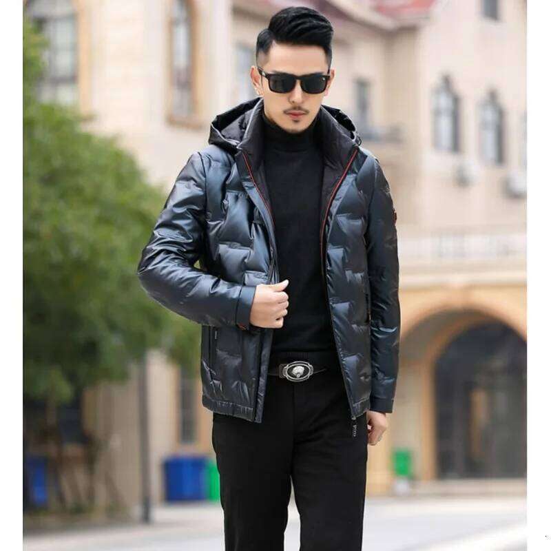 Hooded Down Jacket Men's Winter New Style Trendy for Middle-aged Young People Shiny No-wash Thick Warm and Casual Coat J260626 - view 1