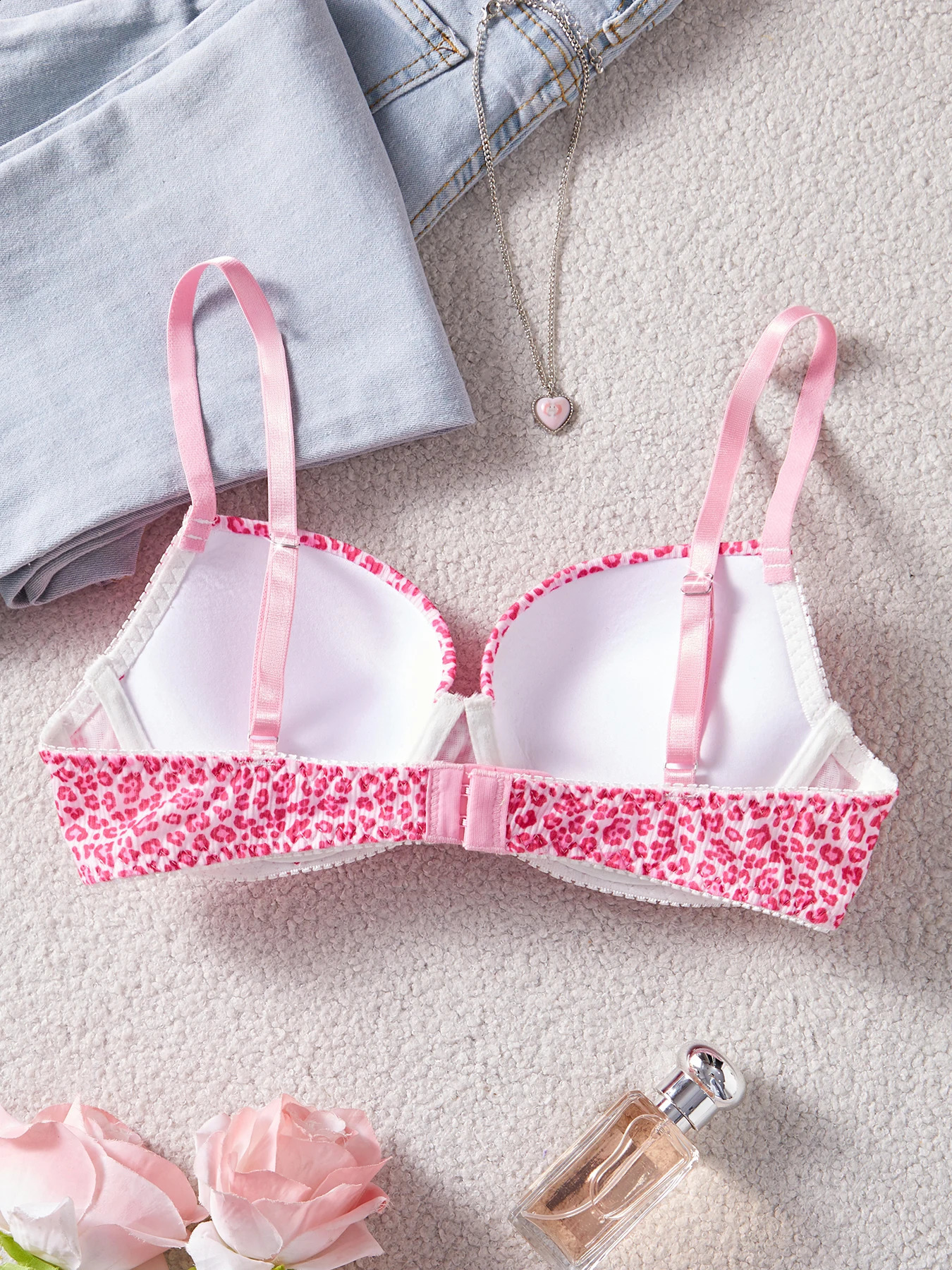 Single Piece Pink Leopard Print Bra Adorable Daily Wear Gathered Effect Feminine Underwear Comfortable for Women 260626 - view 4