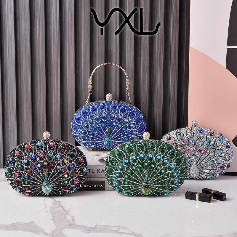 New Peacock Diamond-Studded Evening Cross-Border European and American Retro Style Party Black High-End Dress Bag Factory Direct Sale GLAMOR - view 3