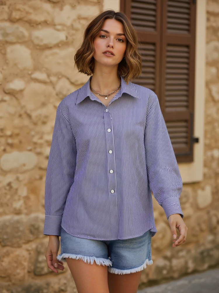 AOSSVIAO 2026 Spring Autumn Classic Striped Woman Blouses Shirt Lady Long Lantern Sleeve Stand Collar Loose Blusas Tops 260626 - view 5