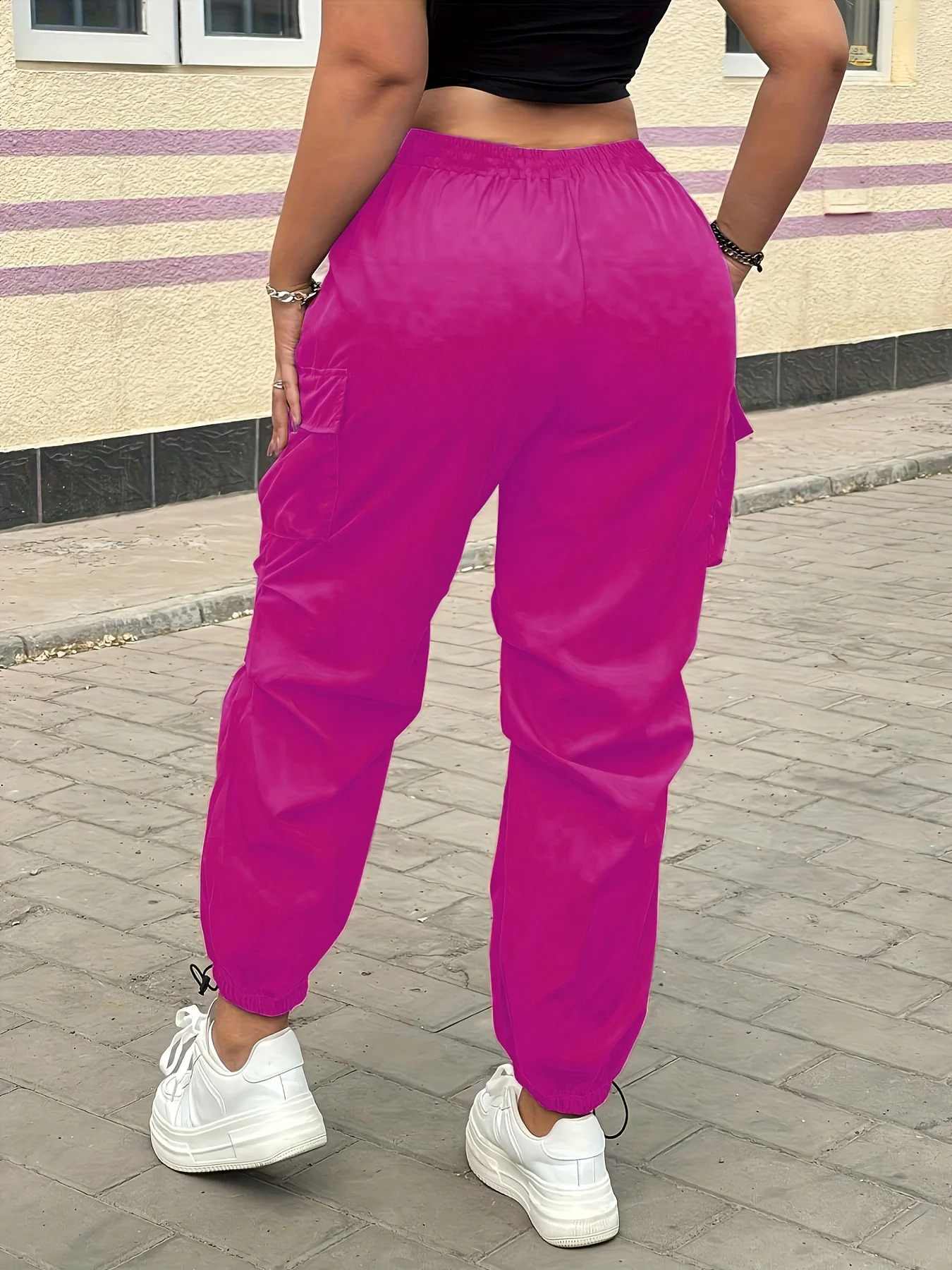 Womens Casual Streetwear Pink Cargo Pants Loose Drawstring Waist Jogger Trousers Plus Size Trendy Spring Summer Fashionable 260625 - view 3