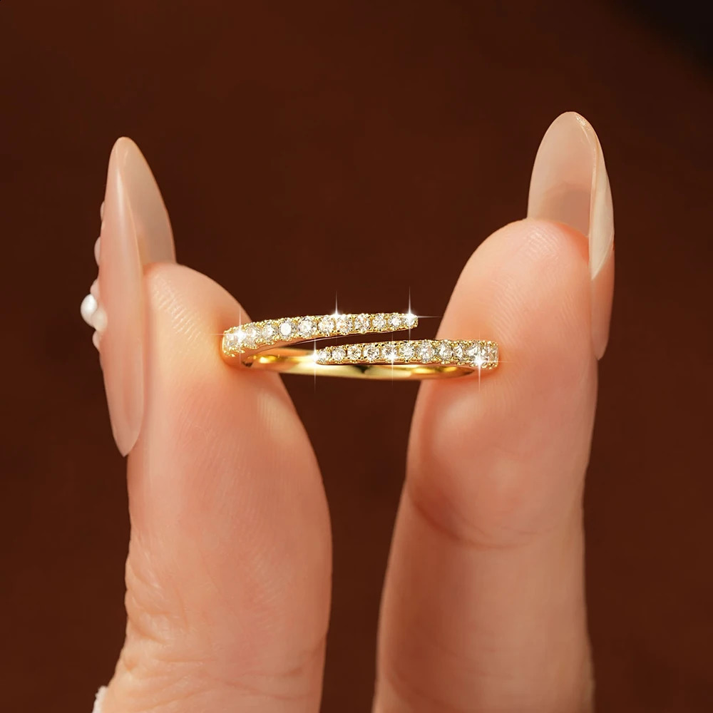 Lnngy Certified Opening Ring for Women Girls Sparkling Lab Diamond Half Wedding Ring Adjustable Jewelry Gift260624 - view 3
