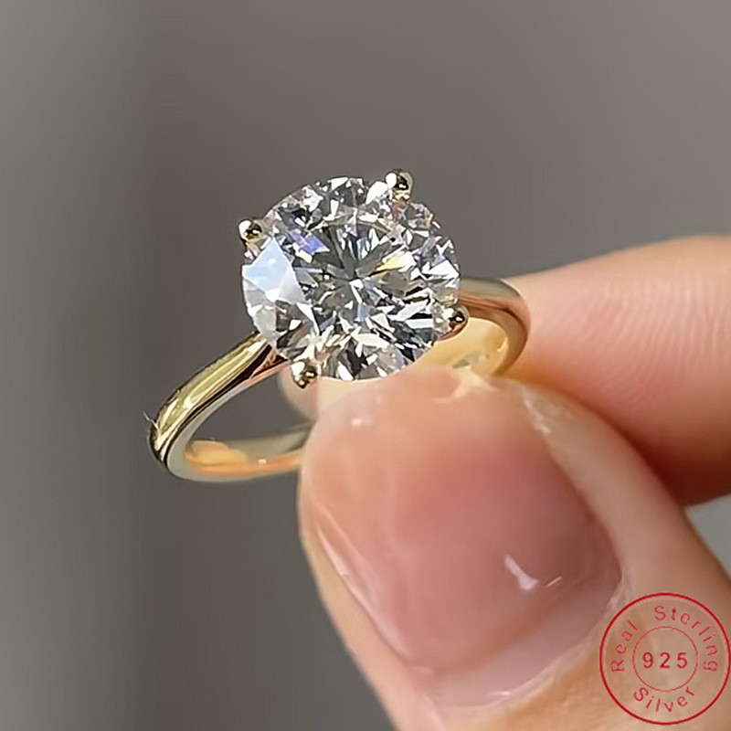 Choucong Pure 925 Sterling Silver Round Brilliant Cut Lab Moissanite Rings Four Prong Solitaire Engagement Wedding Ring Women Classic Promise Fine Jew