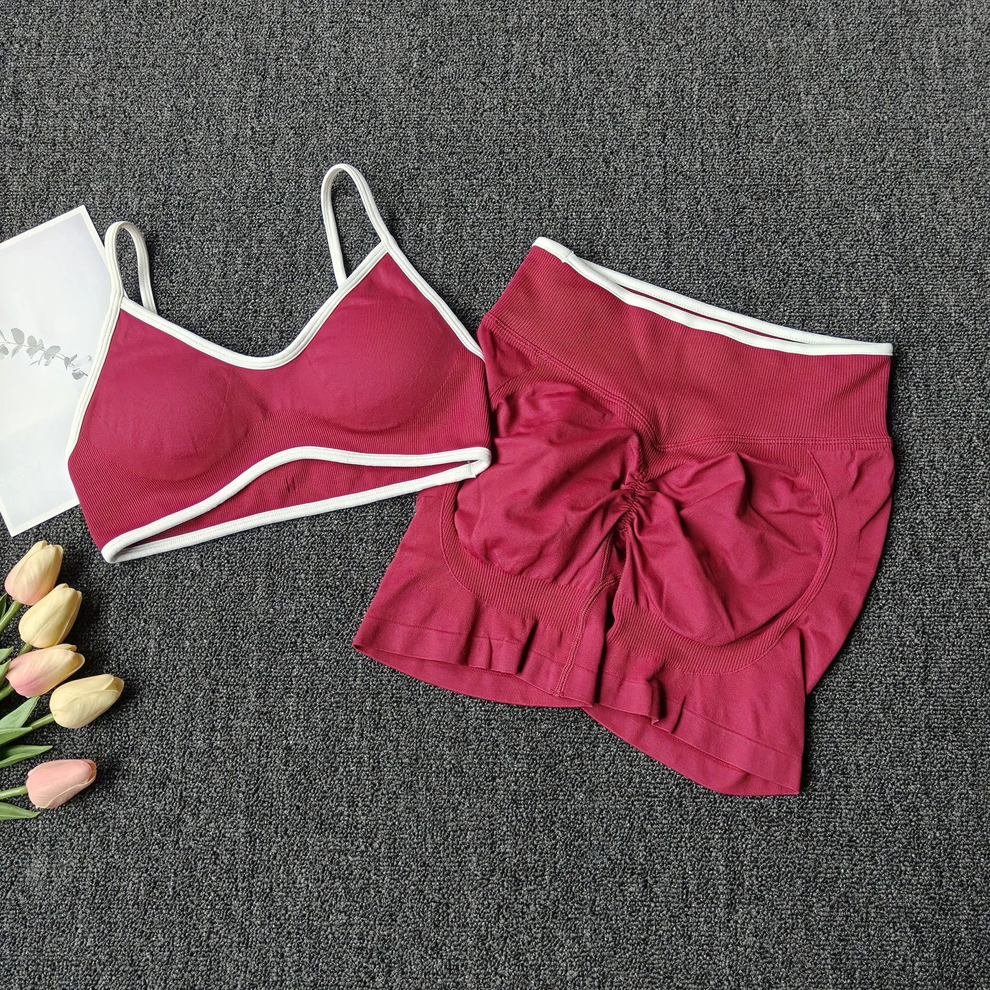 Peach Buttock Yoga Suit Women Gym Seamless Suspender Gathering Bra High Waist Hip Lifting Belly Tightening Shorts Fitness Set 260626 - view 3