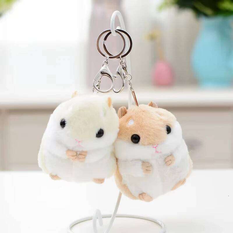 10cm Fluffy Hamster Doll Plush Toys Keychain Women Girl Faux Fur Pompom Key Ring Trinkets Handbag Backpack School Bag Pendant 26Y0626 - view 4