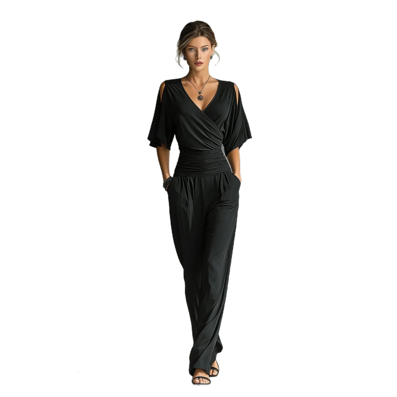 Cross-border independent website European and American 2026 summer new Amazon fashion elegant off-shoulder V-neck slim-fit jumpsuit for women WONST - view 6