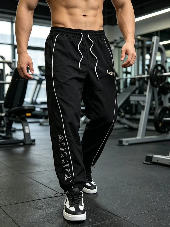 Mens Athletic Letter Striped Baggy Track Pants Lightweight Drawstring Joggers for Gym Streetwear Spring Summer 260625 - view 4