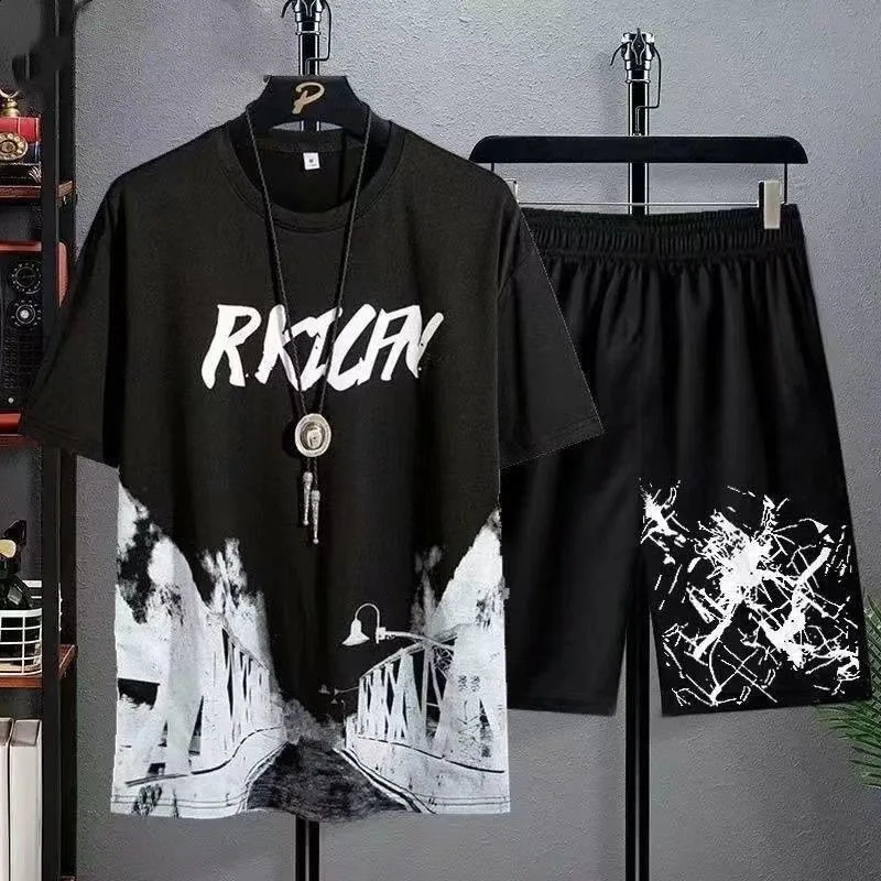 Mens Sets 2025 Summer Fashion T Shirts Casual Polyester Gradient Shorts Set Sporty Twopiece Outfit Tracksuits 260615 - view 5