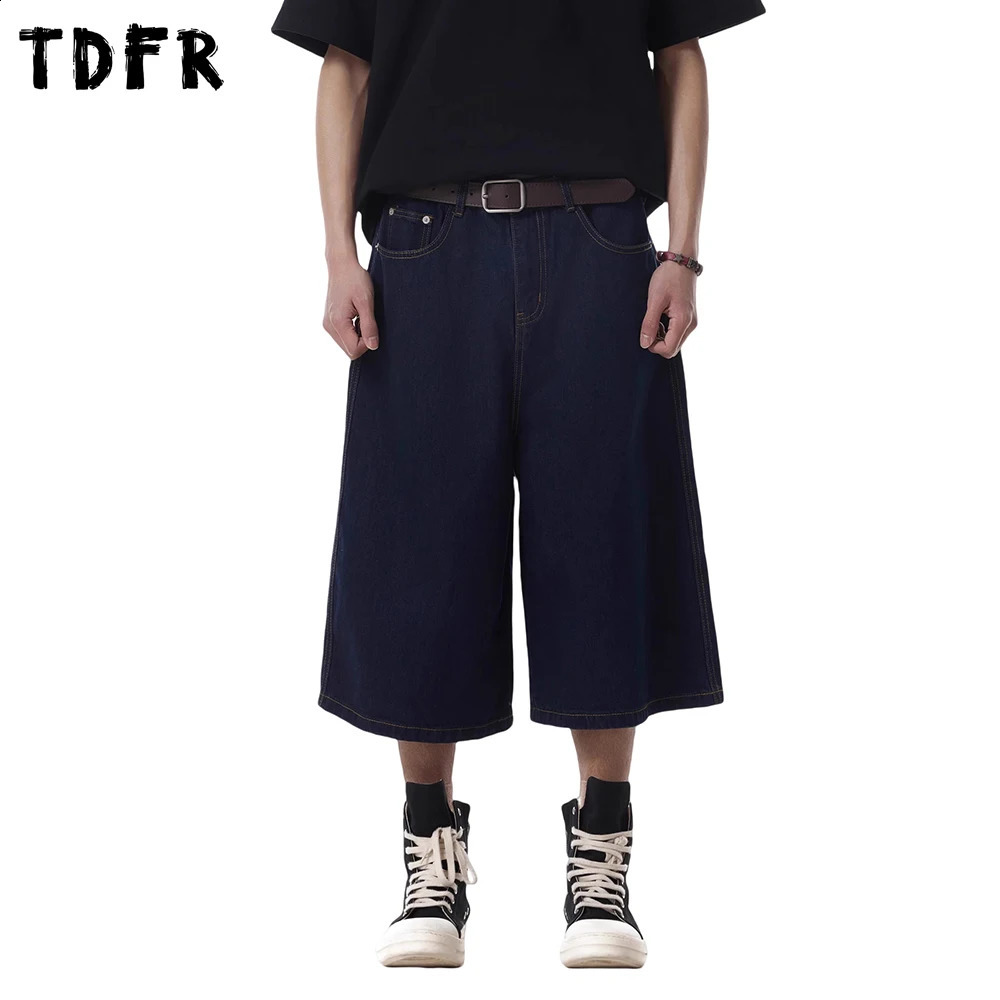 Graffiti Embroidery Denim Shorts Mens Retro Streetwear Loose Wide Leg Short Jeans Men 260625 - view 3