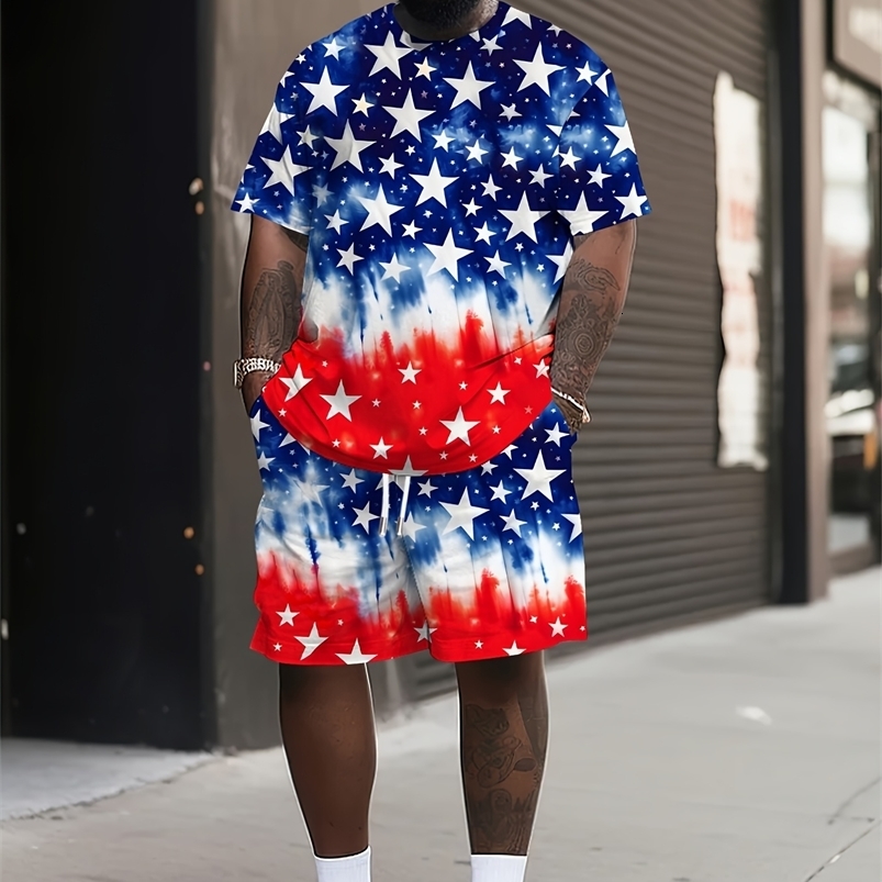 Summer Large Size Mens Clothing 3D Printed Short Sleeve Top Shorts 2-piece Set Outdoor Casual T-shirt Drawstring Shorts 260618CJ - view 1