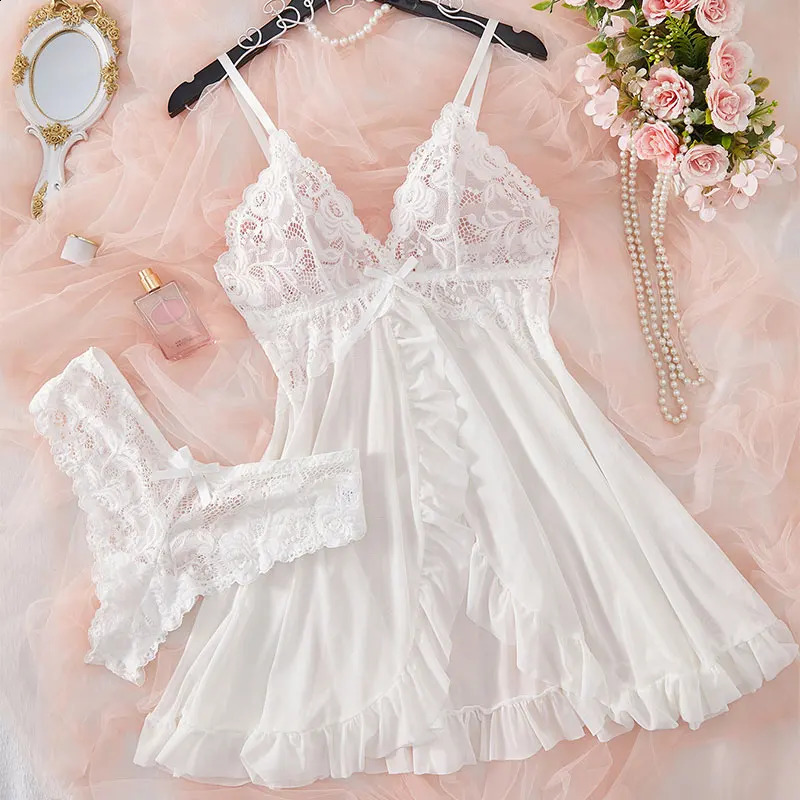 Suspender Suit Summer Ultrathin Nightgown Lace Thong Sets Sexy Pyjamas Lingerie Night Dress Comfortable Sleepwear 260625 - view 7