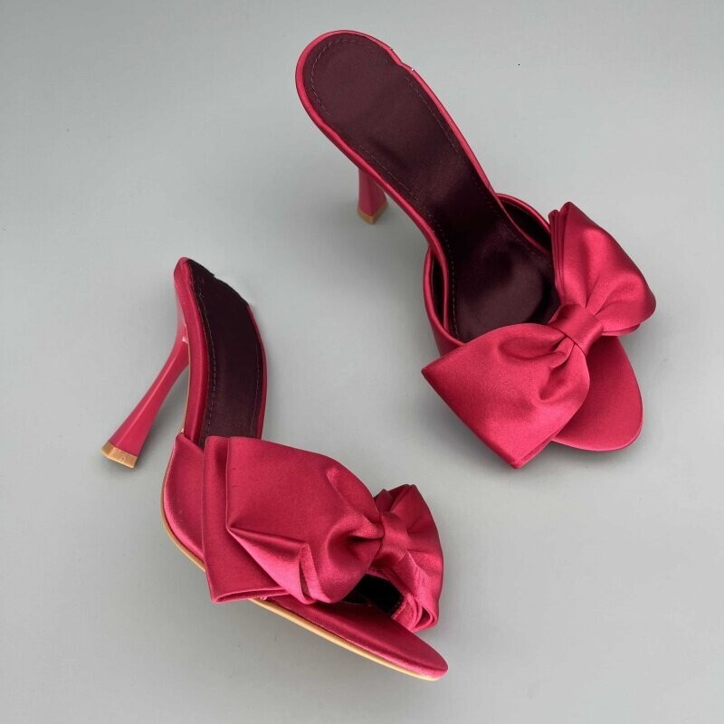 2026 Foreign Plus Size Shoes Bow Slippers Half Slippers High Heeled Sandals For Summer Outdoor Wear - view 4