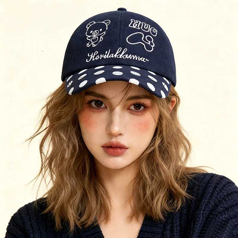 Baseball Womens Embroidered Korean Style Cute Polka Dot Bear Design Camouflage Visor Fashionable Letter Detail M260626 - view 5