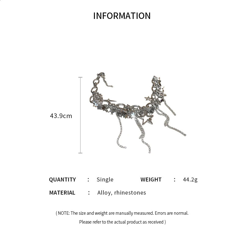 Silver Color Hollow Star Choker Necklaces For Women Long Tassel Rhinestone Pearl Chain Necklaces Statements Jewelry K- 260624 - view 7