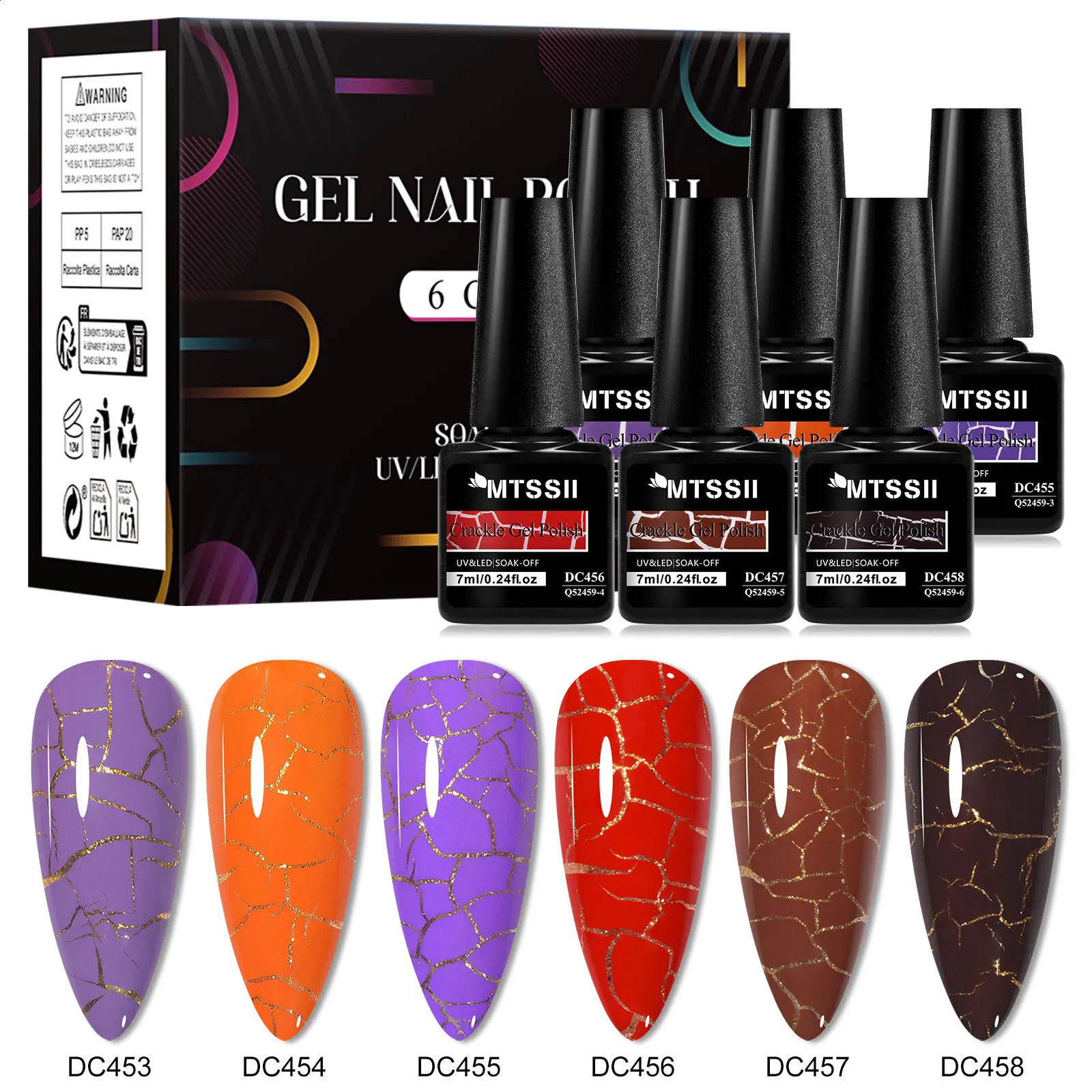 6pcs Crackle Gel Nail Polish Set Cracking Nail Lacquer Quick Dry Nail Art Varnish Semi Permanent Soak Off UV Gel Nail Supplies 260626 - view 3