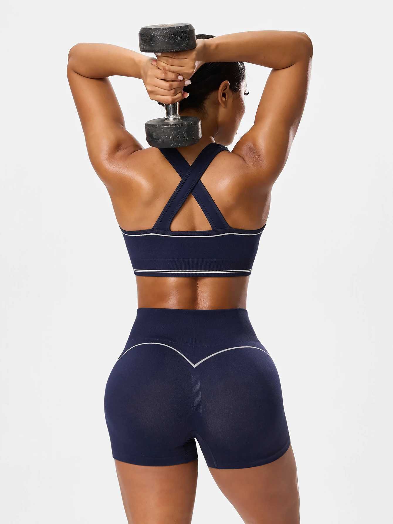 Yoga Sport T-shirts Shorts 2pcs/sets Set Sportswear Woman Gym Seamless Workout Vest Shorts Leggings Activewear Womens Tracksuit M260626 - view 5