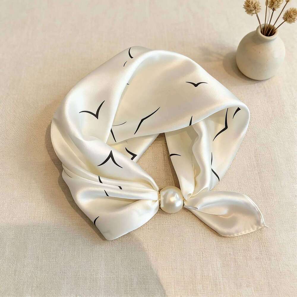 Spring Summer Thin Pearl Silk Scarves Magnetic Buckle Lazy Women Girls Sweet Elegant Pendant Collarbone Chain Neck Scarf 26Y06226 - view 3