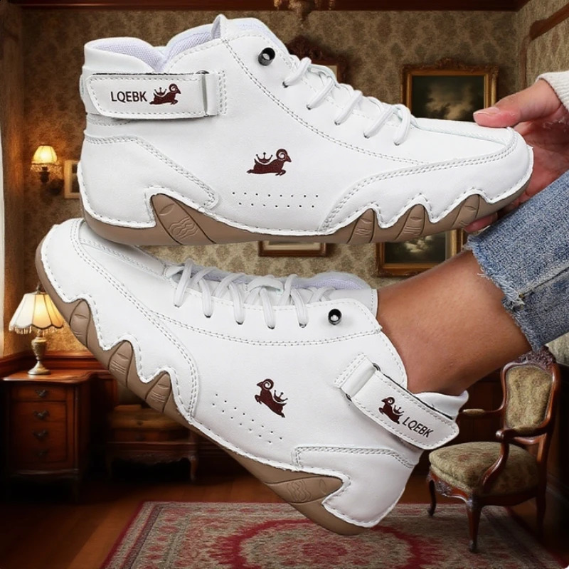 Womens Casual Leather High Top Ankle Shoes Unique Stitching Lace Up Walking Anti Slip y Retro Boots 260616 - view 7