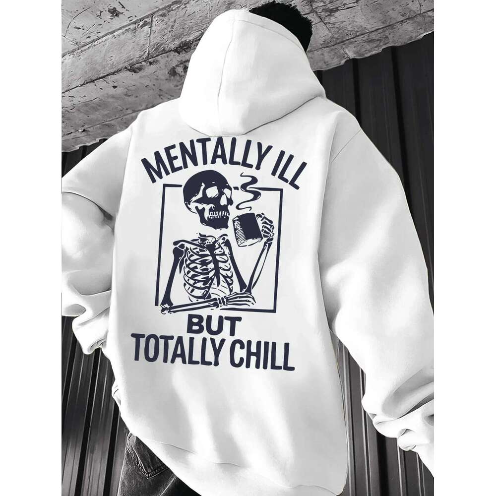 Men's women's American street retro skull elements fun letter fashion hoodies, essential, with soft and warm lining W260626 - view 4