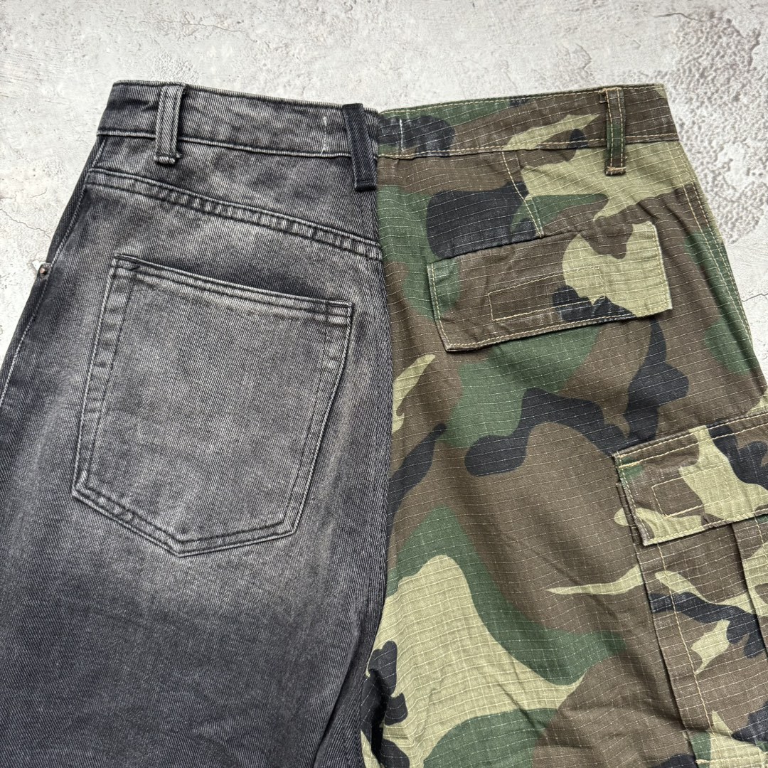 New Camouflage Spliced Cowboy Pants for Couples Personalized Casual Washable Wide Leg Jeans - view 5