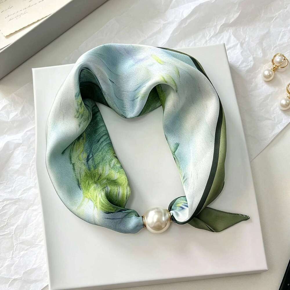 Luxury Pearl Tail Magnetic Women Silk Scarf Summer New Versatile Breathable Fashion Artistic Accessory Neck Wrap Scarves Ladies 26Y06226 - view 7