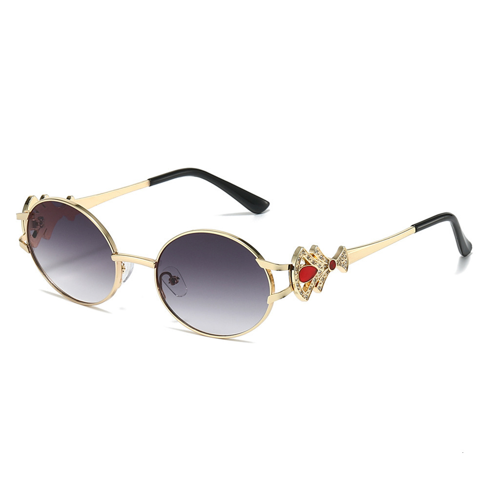 2026 New Style Round Frame Metal Temple Diamond-Embellished Sunglasses, Retro Style, Fashionable And Sophisticated - view 6