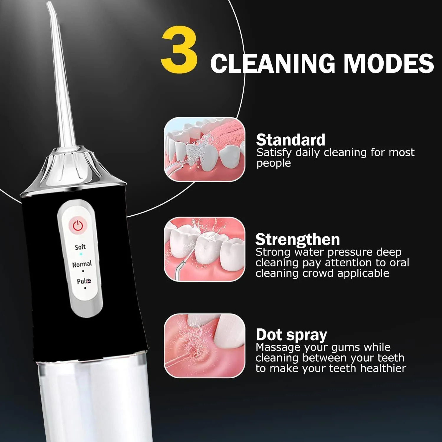 Water Flossers Portable Dental Irrigator Cordless Floss Irrigators Jet Rechargeable Oral Black Sets for Adults Braces 260626 - view 4
