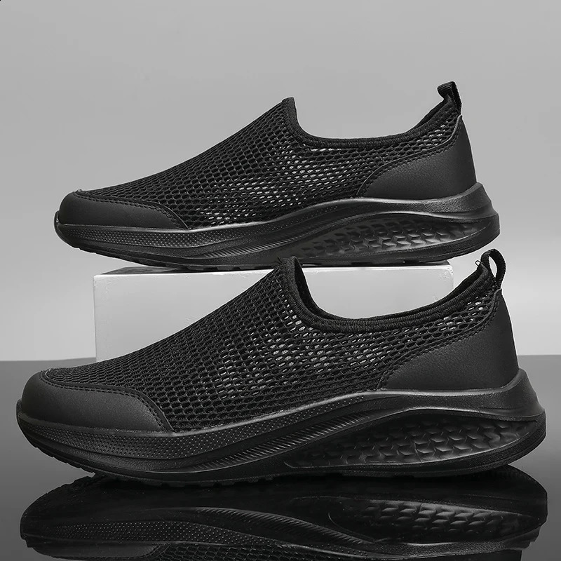 One foot on the net shoes mens summer breathable thin walking casual sports black plus size 48 260626 - view 4
