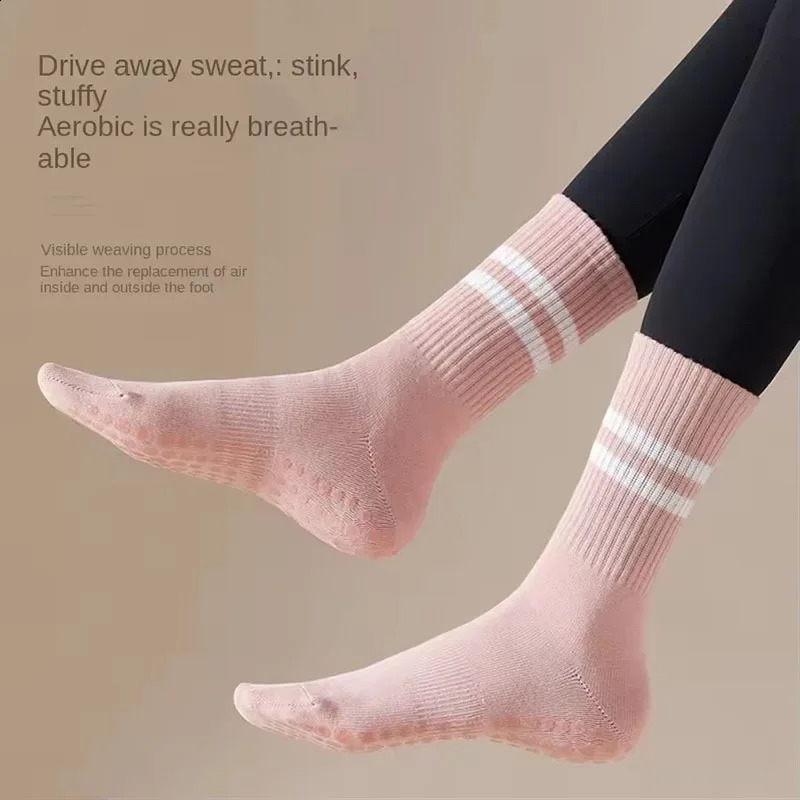 3-Pair Female Pilates Indoor Anti Slip Silicone Floor Socks Breathable Double Bar Middle Socks Fitness Dance Exercise Yoga Socks 260626 - view 4