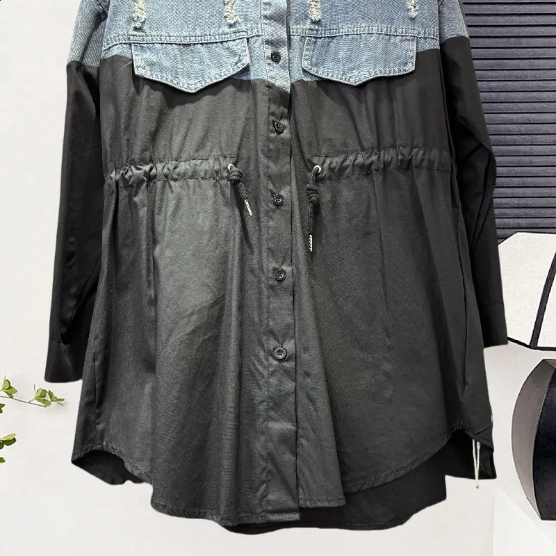 SuperAen Denim Patchwork Womens Spring and Autumn Loose Casual Long-Sleeved Fashion Top European and American Style Shirts 260626 - view 4