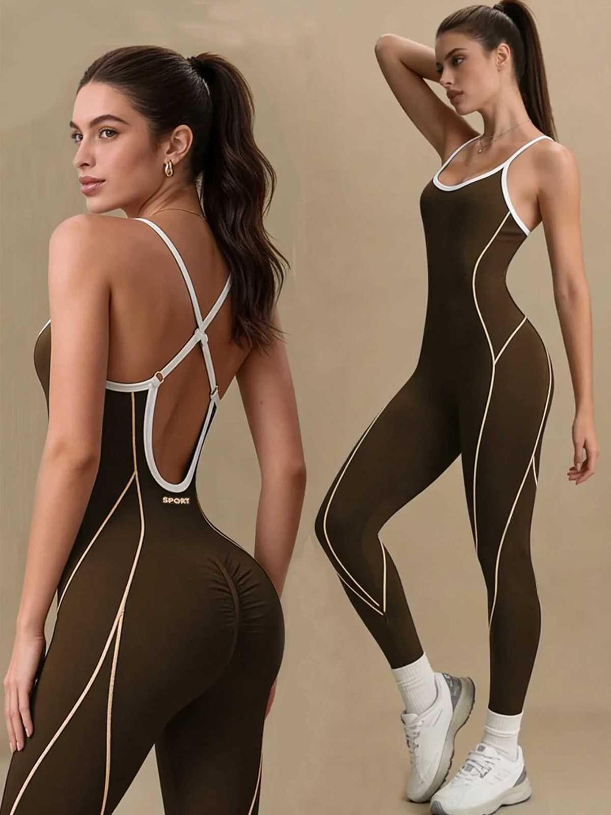 Colorblock Line Yoga Jumpsuit Womens Sleeveless One-Piece Workout Bodysuit High Elastic Tummy Control Sportswear for Gym Yoga M260626 - view 7