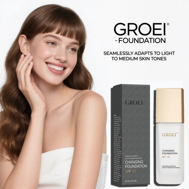 GROEI Changing Foundation SPF 15 - 30ml Adaptive Color Makeup Auto-Match Your Skin Tone Lightweight Cover Blemishes Redness 260625