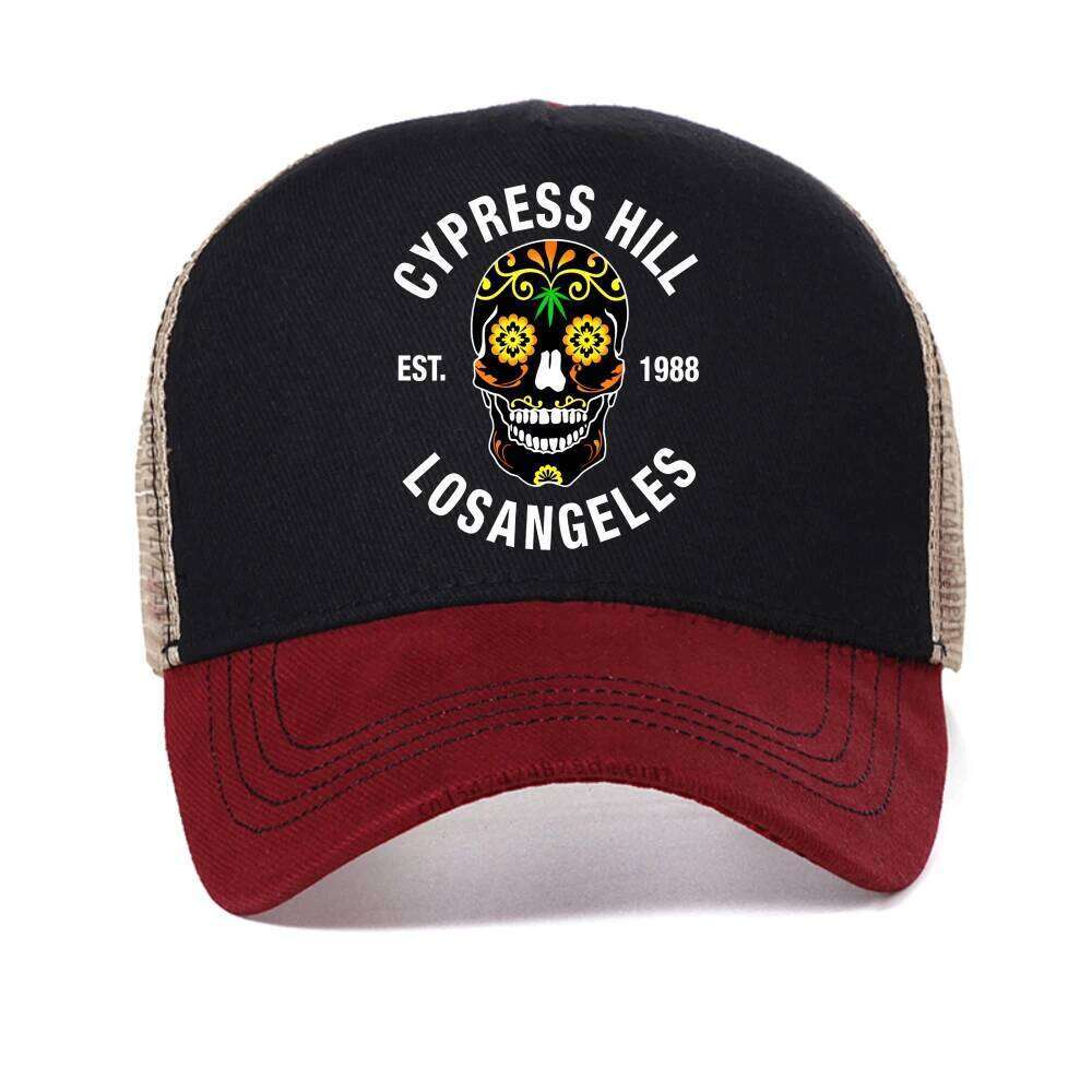 Cypress Hill - LA 1988 Sugar Skull print baseball cap fashion summer mesh Snapback hats casual adjustable breathable trucker hat W260626