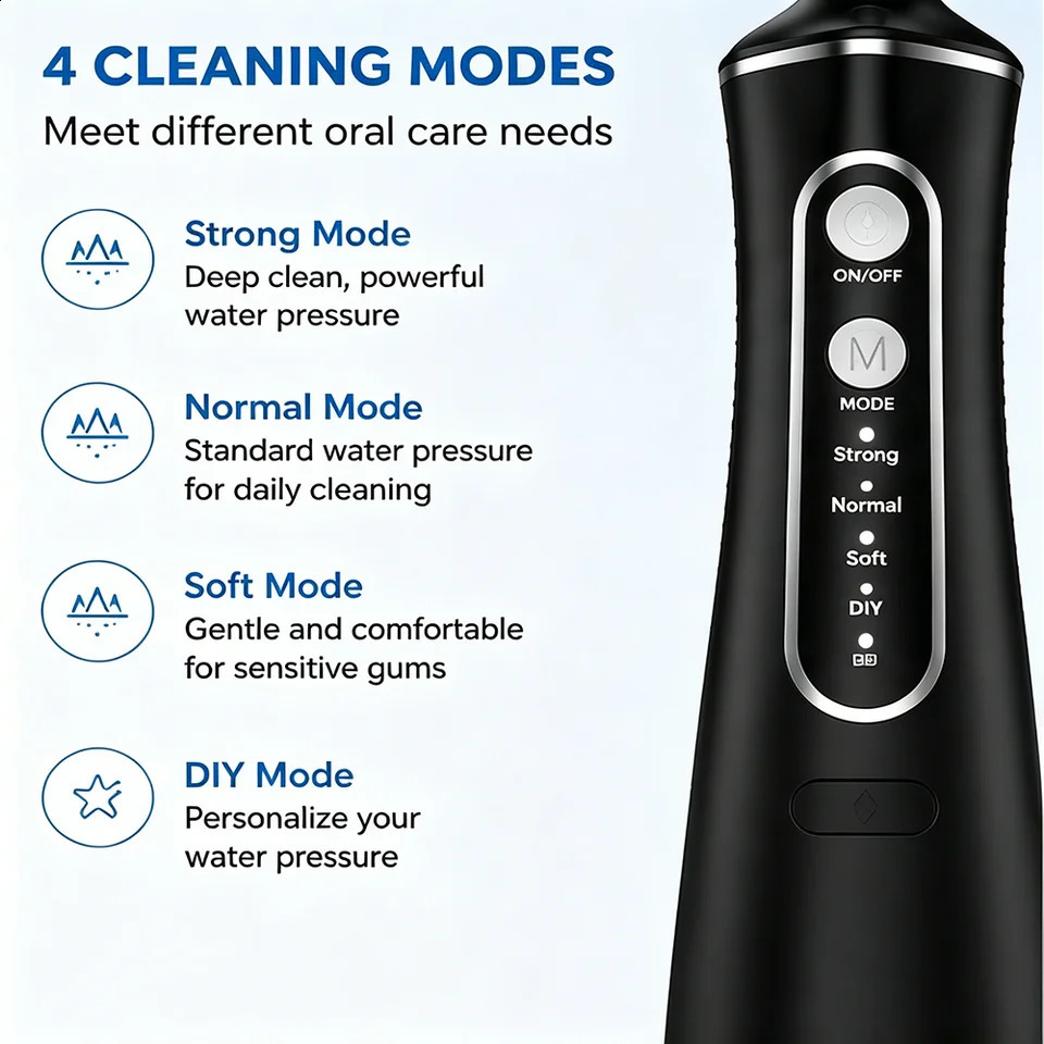Portable Water Flosser Oral Irrigator 300ML 4 Modes IPX7 Waterproof Dental Cleaner 360 Nozzle for Travel Home Use 260626 - view 4