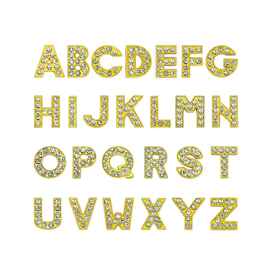 50PC/lot Hole 8mm 10mm Rhinestones Slide Letter Golden English Alphabet slide Charm Fit For DIY Wristband Keychains 260623 - view 5